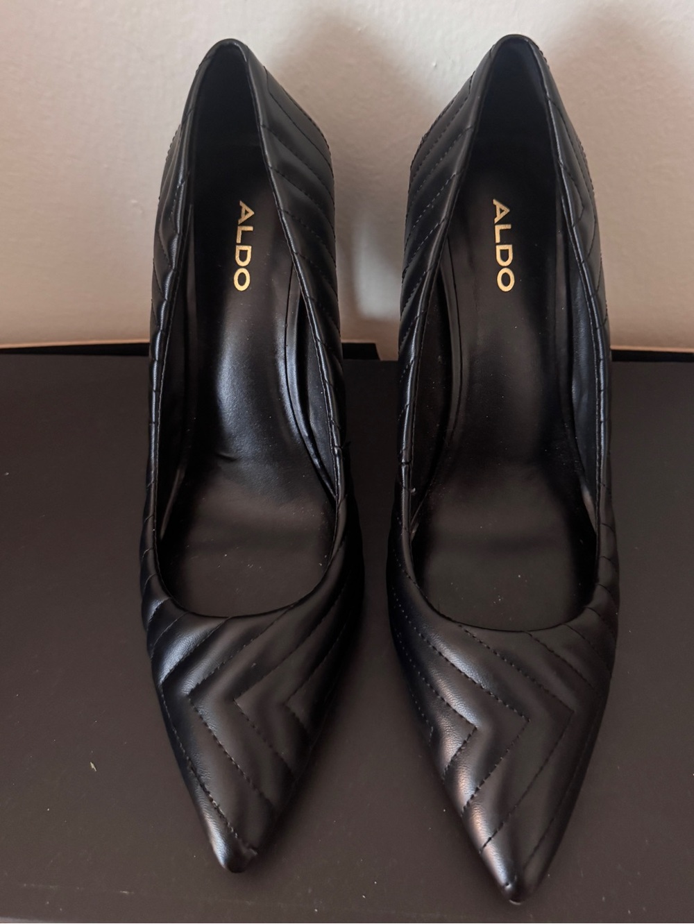 Aldo Black Quilted Pointed-Toe Heels